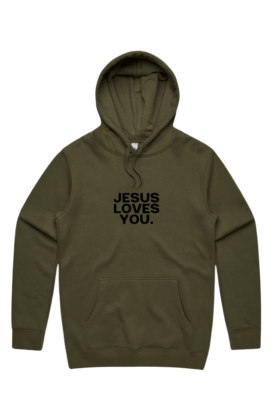 PRO-LUXE PULLOVER HOODIE- OLIVE DRAB [JESUS LOVES YOU]